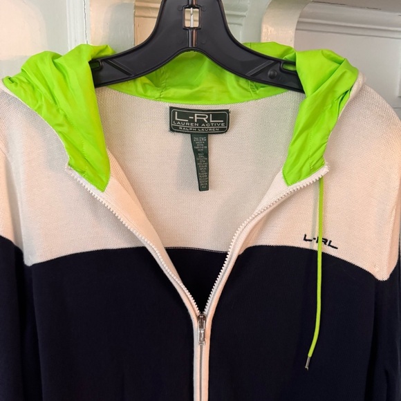 Lauren Ralph Lauren Active  Women's Hooded Zip Up Sweater Navy White Sz 2X NEW - Picture 3 of 11